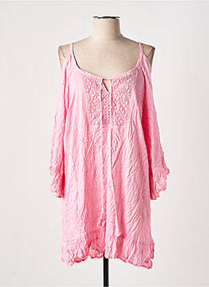Robe mi-longue coupe fluide manches longues rose PINK P femme