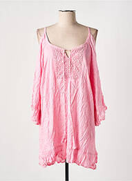 Robe mi-longue coupe fluide manches longues rose PINK P femme