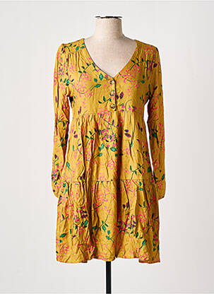 Robe courte coupe évasée manches longues jaune BANANA MOON femme