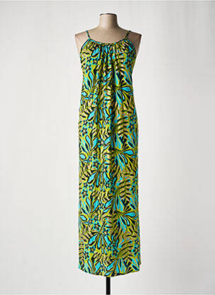 Robe longue manches bretelles ajustables fines bretelles vert LARA-ETHNICS femme