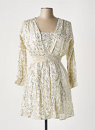 Robe courte coupe évasée manches longues beige LARA-ETHNICS femme