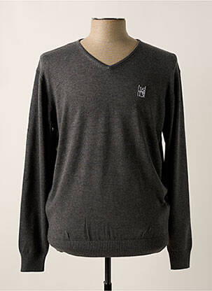 Pull col v manches longues gris QUINZE & TREIZE homme