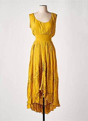 Robe mi-longue tissage crêpe sans manche jaune SMASH WEAR femme