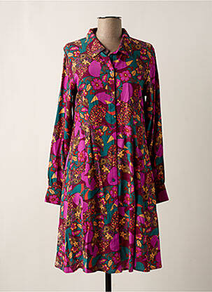 Robe mi-longue imprimé fleurs manches longues rose AGATHE & LOUISE femme