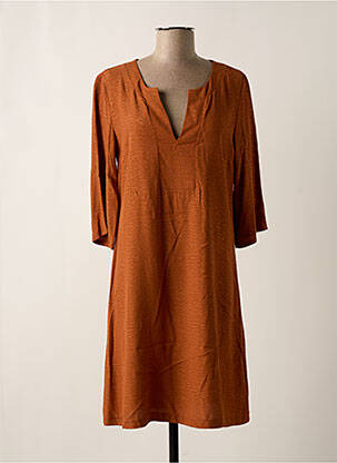 Robe mi-longue manches 3/4 manches 3/4 marron JANIS & JOHN femme