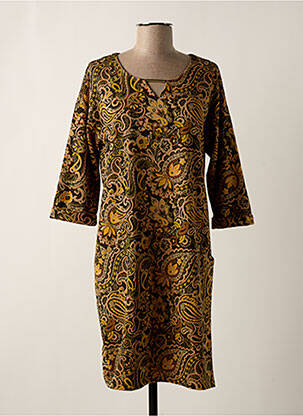 Robe mi-longue manches 3/4 manches 3/4 jaune FRED SABATIER femme