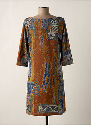 Robe mi-longue manches 3/4 manches 3/4 marron LULU.H femme