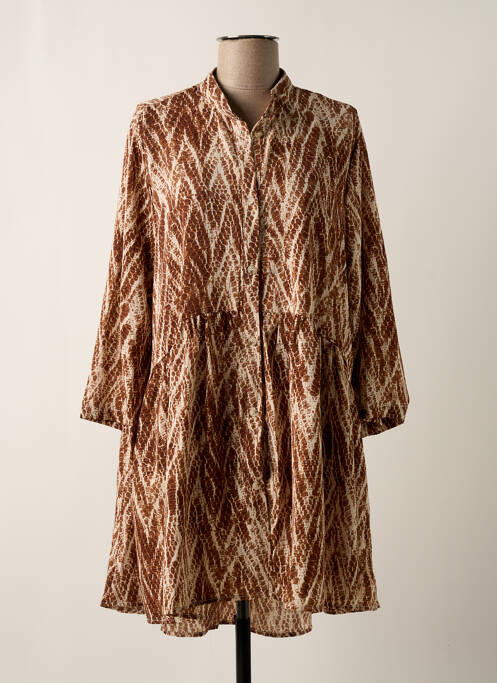 Robe courte manches 3/4 manches 3/4 marron JCL femme