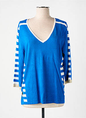Pull coupe cintrée manches 3/4 bleu MARINA V femme
