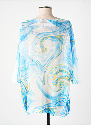 Pull maille ajourée manches 3/4 bleu COULEURS DU TEMPS femme