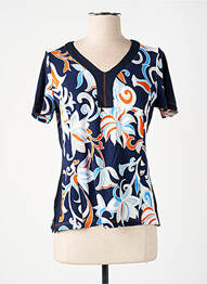 T-shirt col v manches courtes bleu GUY DUBOUIS femme