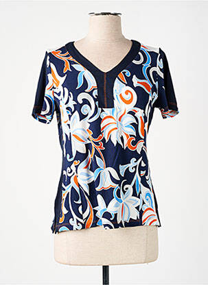 T-shirt col v manches courtes bleu GUY DUBOUIS femme