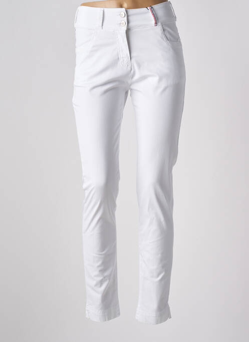 Pantalon slim tissage popeline taille haute blanc DELAHAYE femme