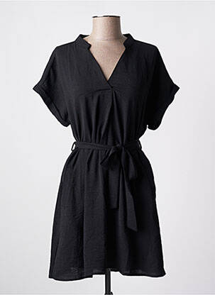 Robe mi-longue coupe fluide manches courtes noir KILKY femme