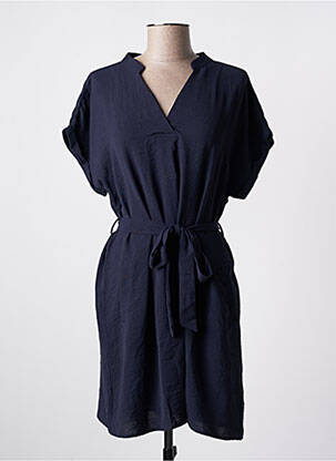 Robe mi-longue coupe fluide manches courtes bleu KILKY femme