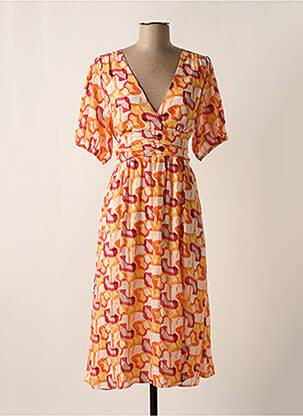 Robe mi-longue imprimé fantaisie manches courtes orange ARTLOVE femme