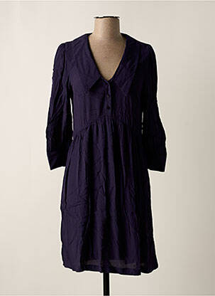 Robe mi-longue tissage crêpe manches longues bleu ORFEO femme