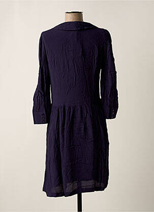 Robe mi-longue tissage crêpe manches longues bleu ORFEO femme