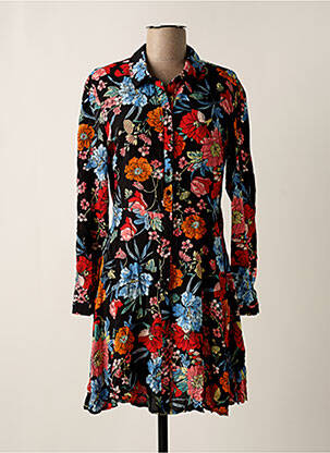 Robe mi-longue imprimé fleurs manches longues noir JOWELL femme