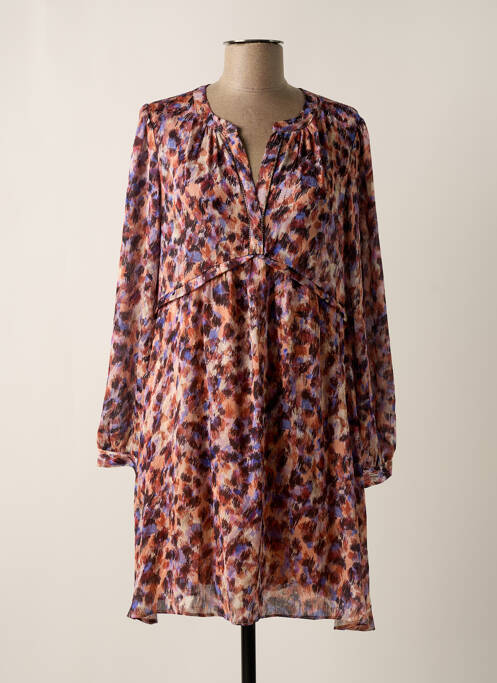 Robe mi-longue imprimé fantaisie manches longues orange ORFEO femme