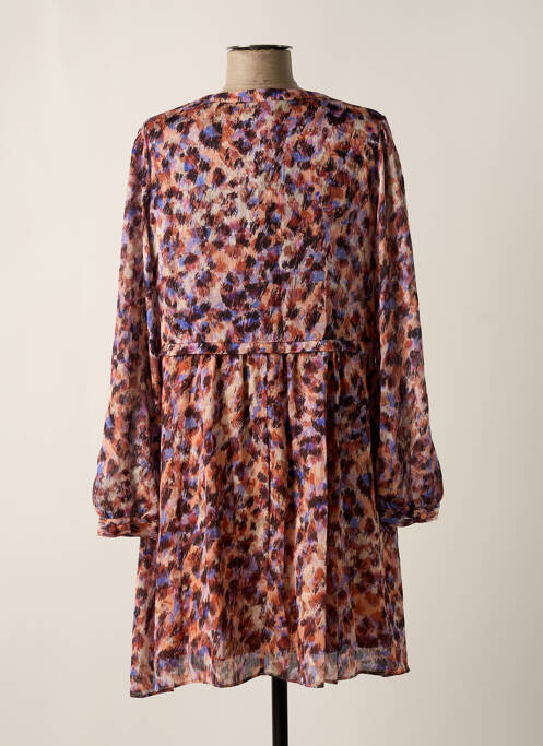 Robe mi-longue imprimé fantaisie manches longues orange ORFEO femme