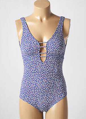 Maillot de bain 1 pièce effet matière satinée haut triangles bleu LAGON BLEU femme