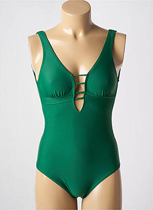 Maillot de bain 1 pièce effet matière satinée haut triangles vert LAGON BLEU femme