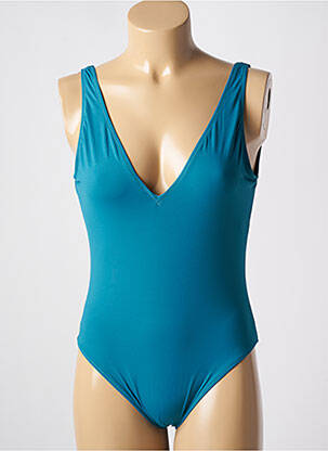 Maillot de bain 1 pièce effet matière satinée haut triangles bleu KIWI femme