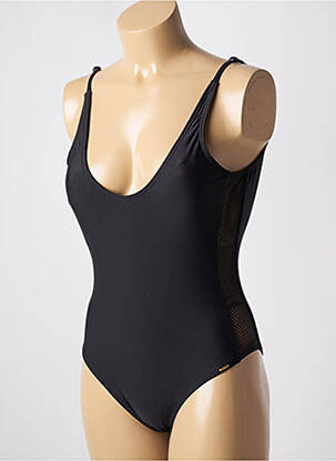 Maillot de bain 1 pièce effet matière satinée haut soutien-gorge avec mousse de rembourrage amovible noir PIHA femme