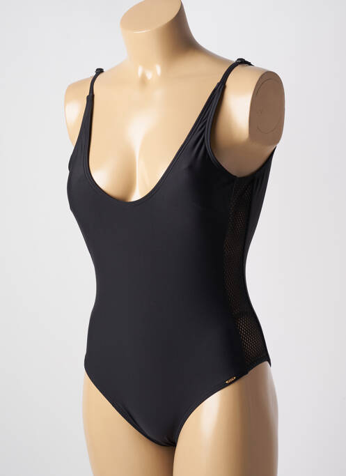 Maillot de bain 1 pièce effet matière satinée haut soutien-gorge avec mousse de rembourrage amovible noir PIHA femme