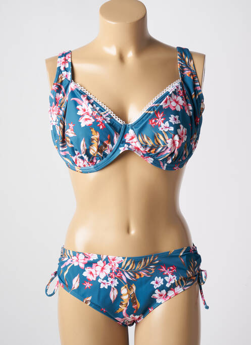 Maillot de bain 2 pièces stretch haut soutien-gorge emboitant bleu OLYMPIA femme
