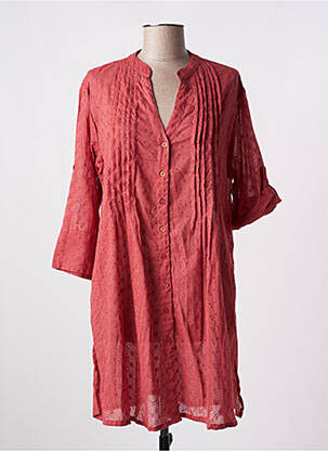 Robe mi-longue coupe fluide manches longues rouge LAGON BLEU femme