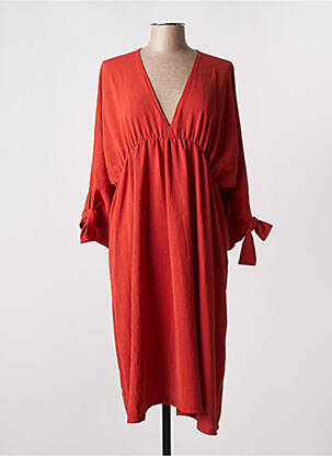 Robe mi-longue coupe fluide manches 3/4 orange TENDANCE UNIQUE femme