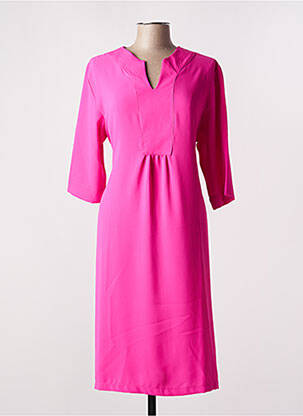 Robe mi-longue tissage crêpe manches courtes rose TENDANCE UNIQUE femme