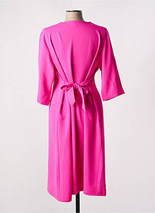Robe mi-longue tissage crêpe manches courtes rose TENDANCE UNIQUE femme