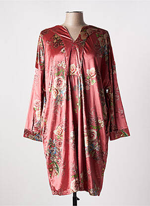 Robe mi-longue imprimé fleurs manches longues rose TENDANCE UNIQUE femme