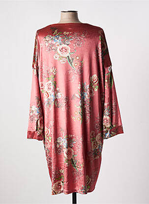 Robe mi-longue imprimé fleurs manches longues rose TENDANCE UNIQUE femme