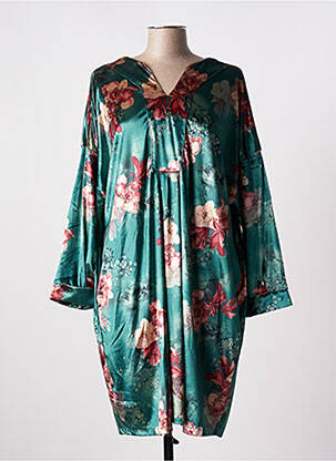 Robe mi-longue imprimé fleurs manches longues vert TENDANCE UNIQUE femme