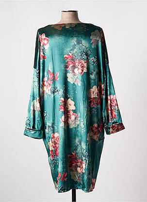 Robe mi-longue imprimé fleurs manches longues vert TENDANCE UNIQUE femme