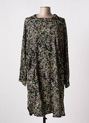 Robe mi-longue imprimé fleurs manches longues noir TENDANCE UNIQUE femme