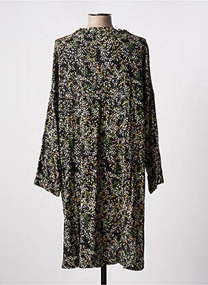 Robe mi-longue imprimé fleurs manches longues noir TENDANCE UNIQUE femme