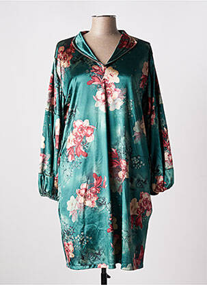 Robe mi-longue imprimé fleurs manches longues vert TENDANCE UNIQUE femme