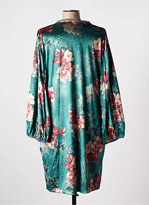 Robe mi-longue imprimé fleurs manches longues vert TENDANCE UNIQUE femme