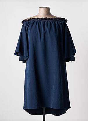 Robe courte coupe évasée manches courtes bleu TENDANCE UNIQUE femme