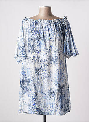 Robe courte coupe évasée manches courtes bleu TENDANCE UNIQUE femme