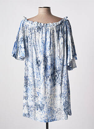Robe courte coupe évasée manches courtes bleu TENDANCE UNIQUE femme