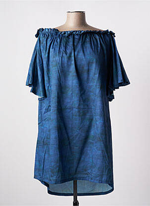 Robe courte coupe évasée manches courtes bleu TENDANCE UNIQUE femme