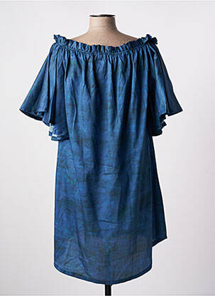 Robe courte coupe évasée manches courtes bleu TENDANCE UNIQUE femme