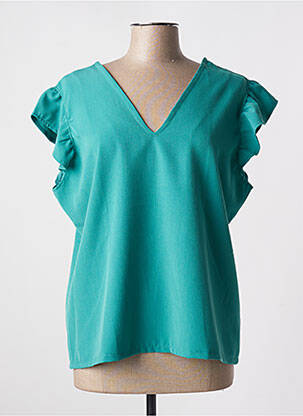 Blouse tissage crêpe manches courtes vert TENDANCE UNIQUE femme