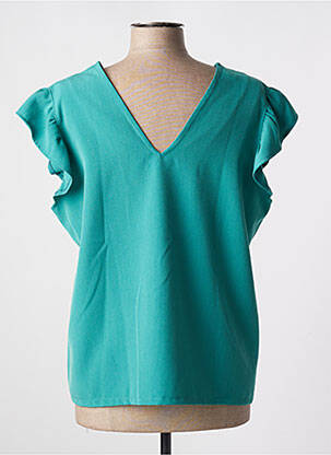 Blouse tissage crêpe manches courtes vert TENDANCE UNIQUE femme
